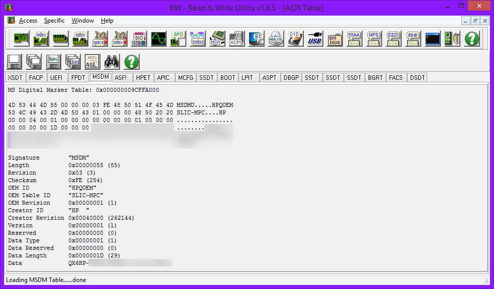 clear windows 8 serial number in bios